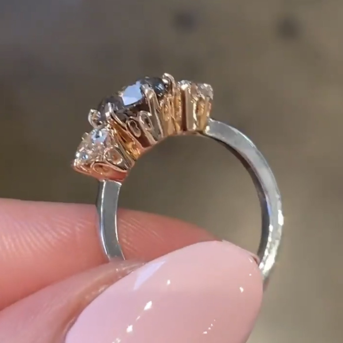 Three Stone Round Lab Diamond Engagement Ring - View 4