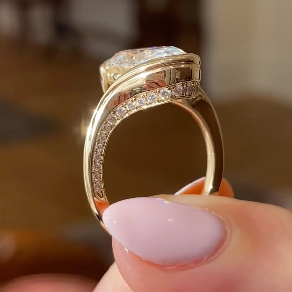oval lab diamond bypass solitaire engagement ring - view 3