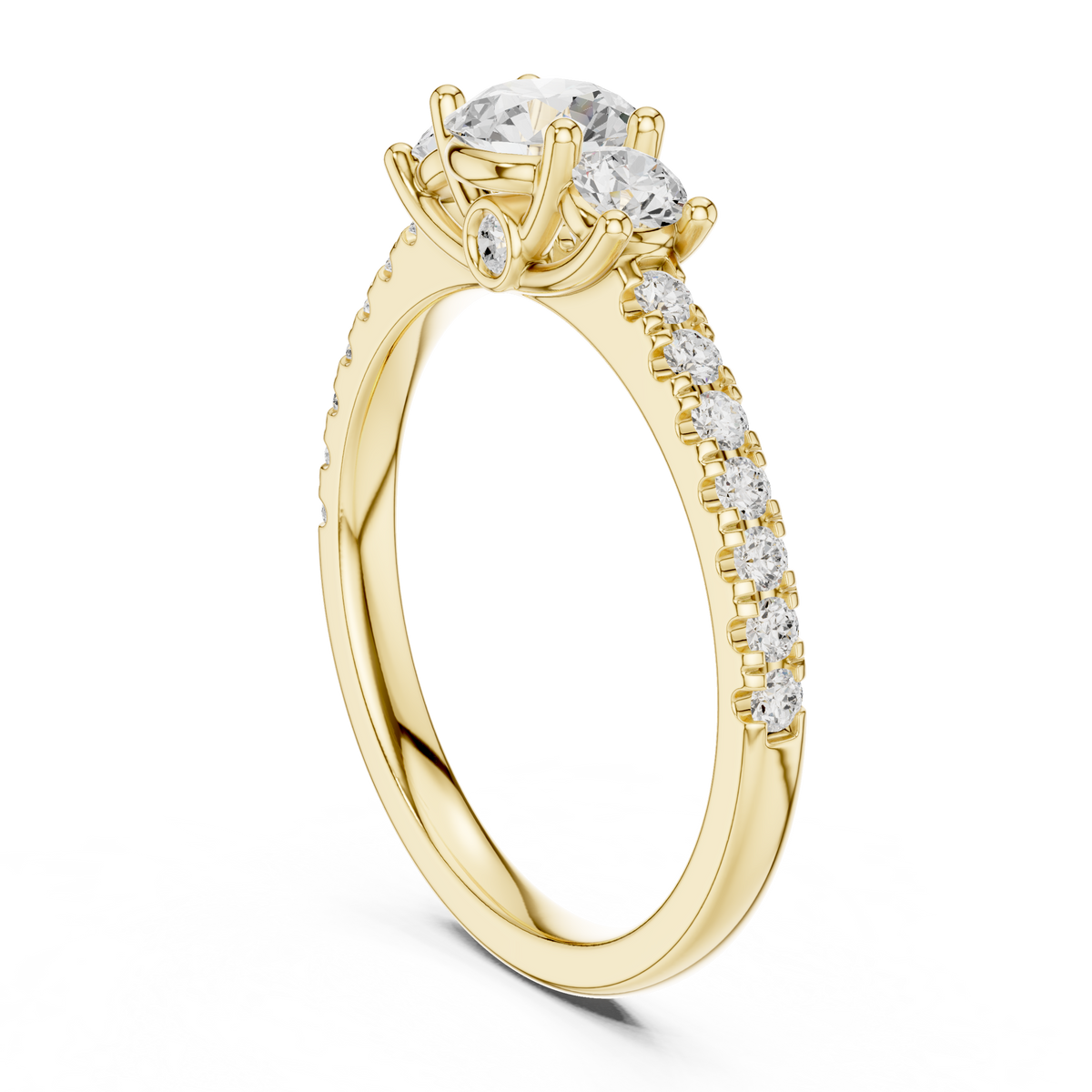 Pave Setting Round Cut Lab Diamond Engagement Ring - View 5