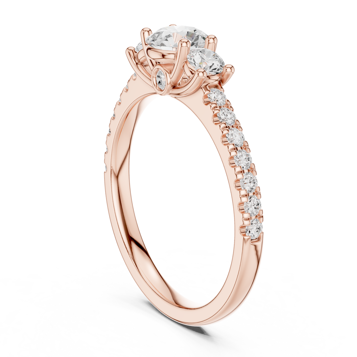 Pave Setting Round Cut Lab Diamond Engagement Ring - View 6