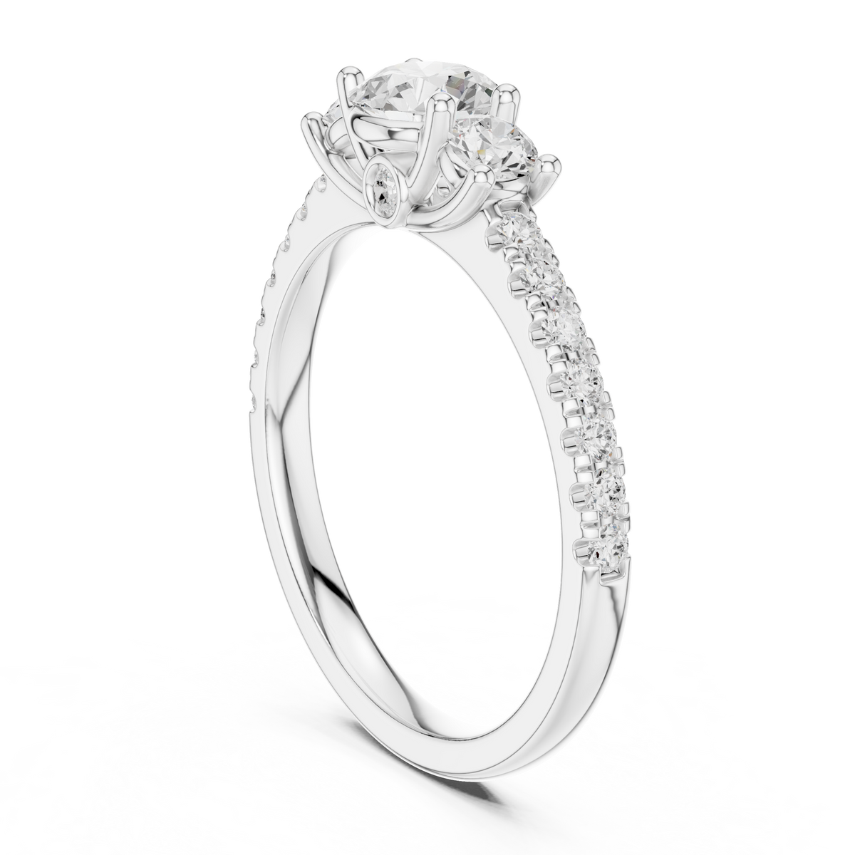 Pave Setting Round Cut Lab Diamond Engagement Ring - View 7