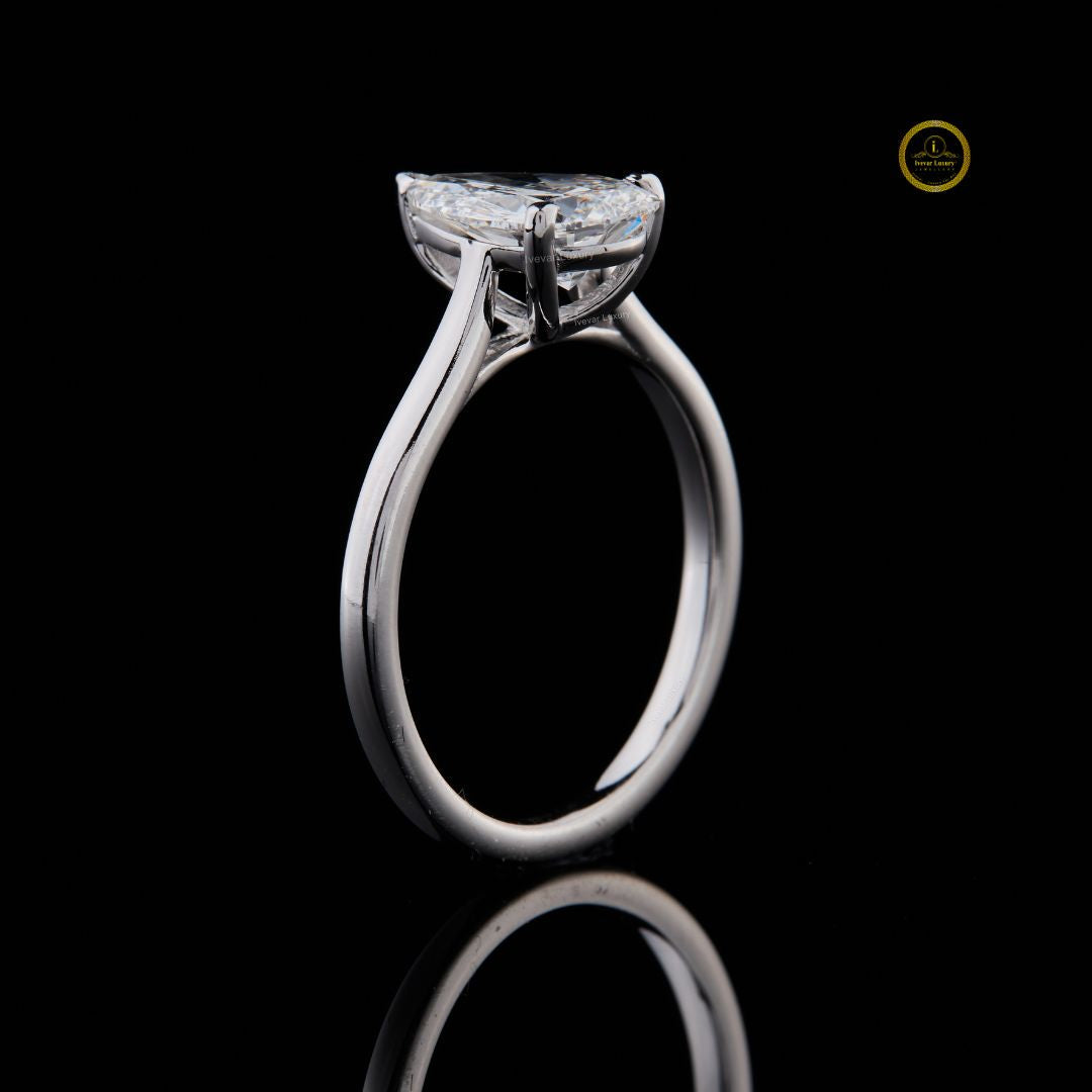 Solitaire Pear Cut Lab Diamond Engagement Ring - View 2