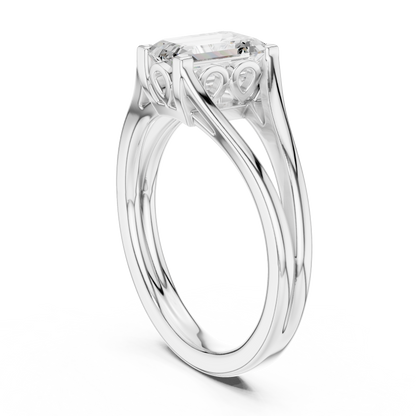 Emerald Cut Split Shank Lab Diamond Solitaire Engagement Ring - View 12