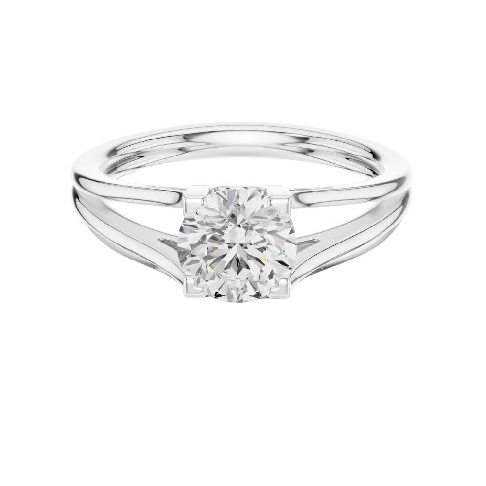 Round Cut Lab Diamond Split Shank Solitaire Engagement Ring - View 3