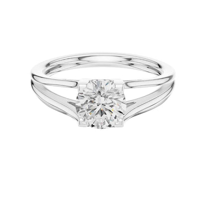 Round Cut Lab Diamond Split Shank Solitaire Engagement Ring - View 3