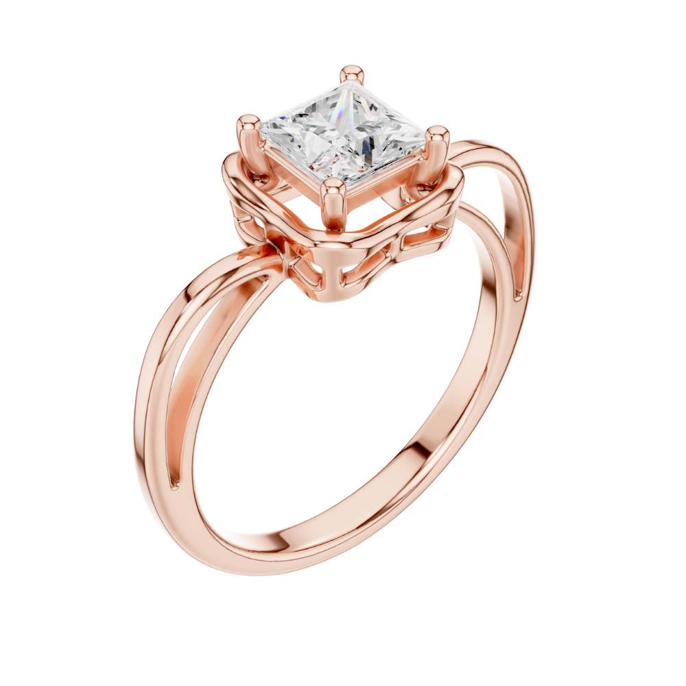 Princess Cut Lab Diamond Solitaire Ring Split Shoulder Setting - View 5