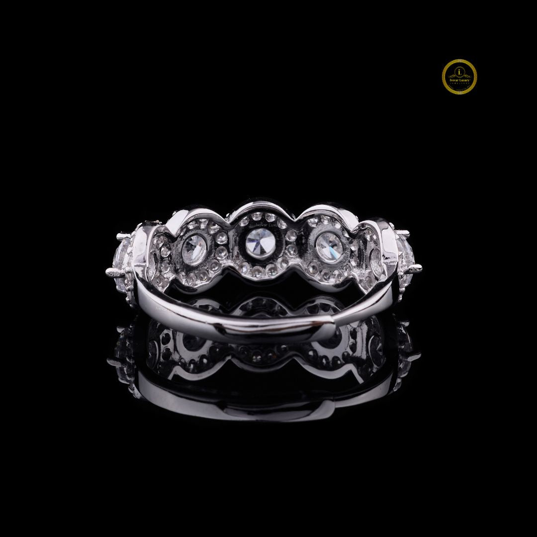 Five Stone Round Cut Lab Diamond Halo Ring - View 4