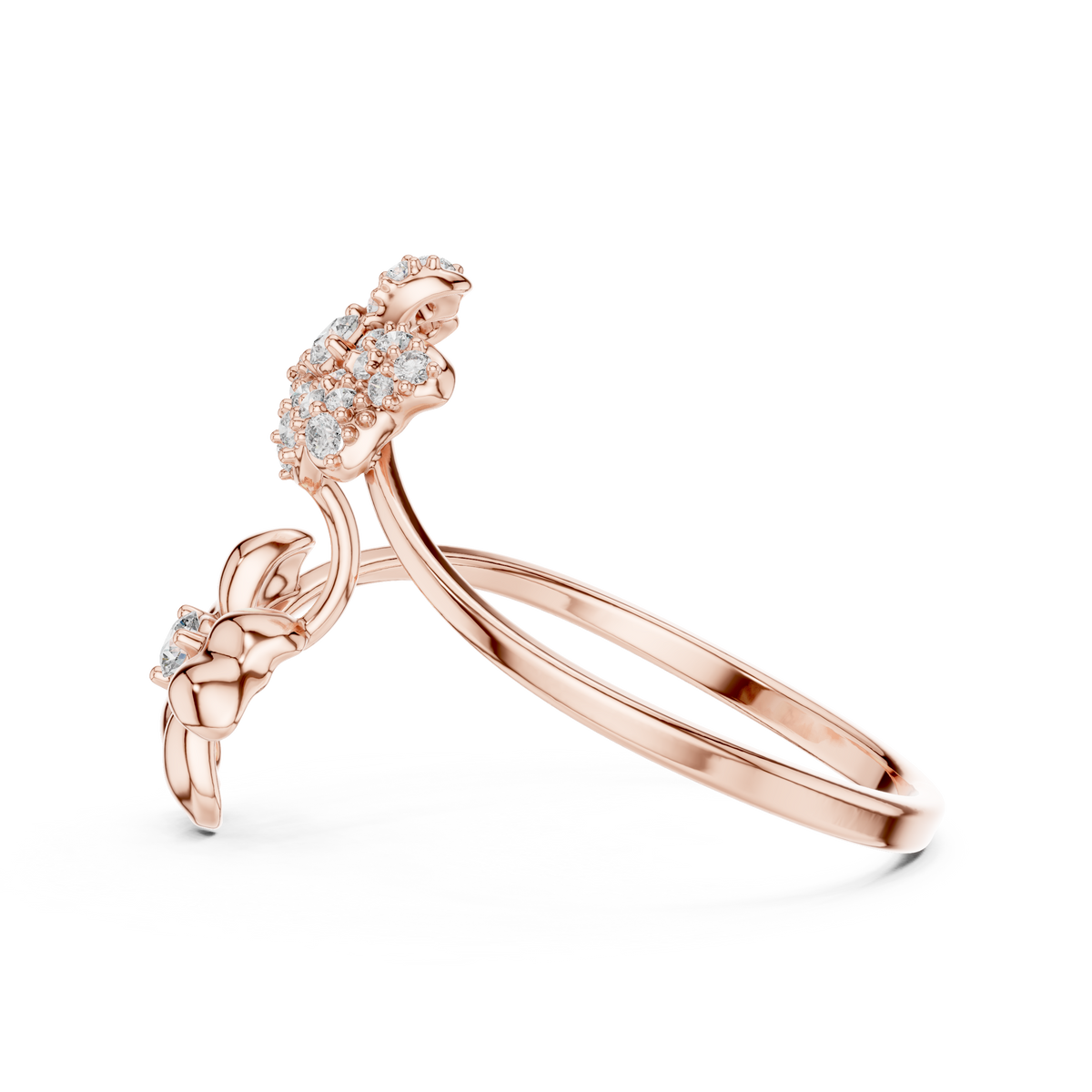 Round Lab Diamond Floral Open Wrap Ring - View 9