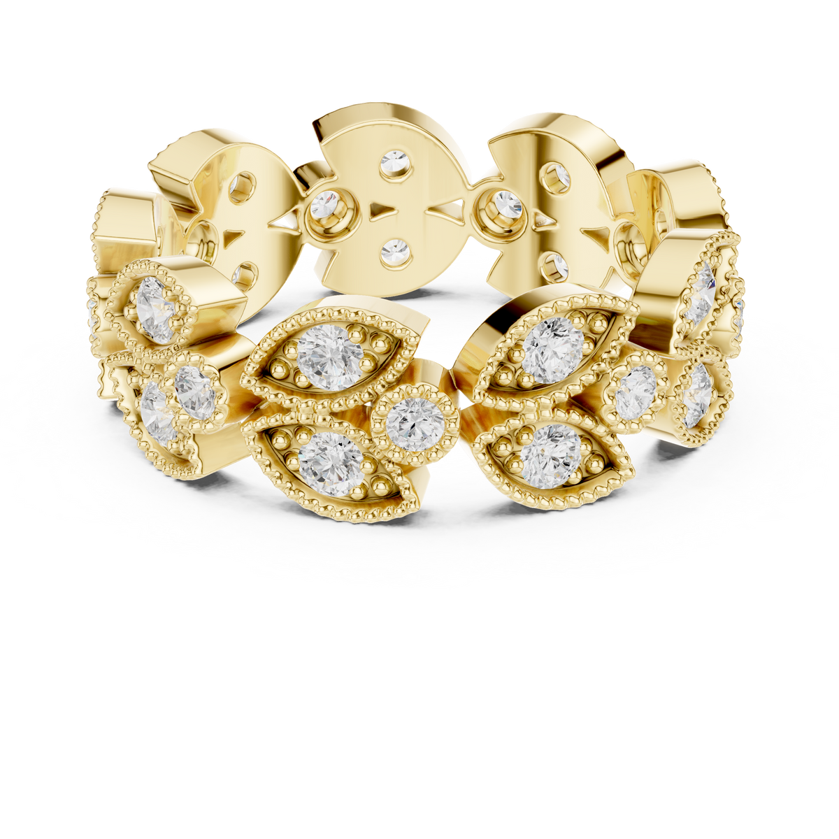 Vintage Floral Marquise & Round Moissanite Diamond Eternity Band Ring - View 7