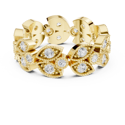 Vintage Floral Marquise & Round Moissanite Diamond Eternity Band Ring - View 7