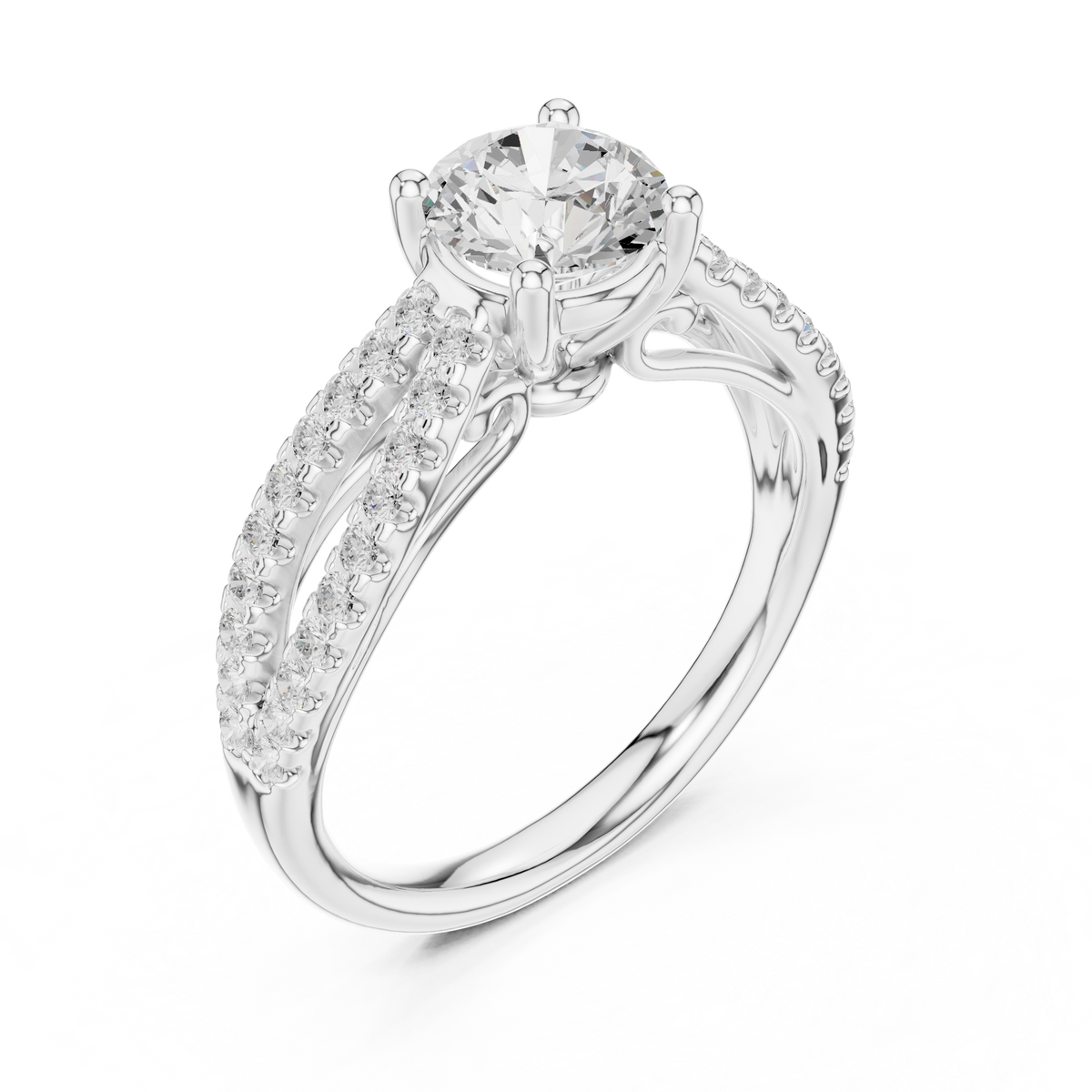 round cut lab diamond pave split shank engagement ring - view 4