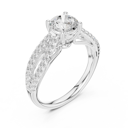 Round Cut Lab Diamond Pave Split Shank Engagement Ring - View 4