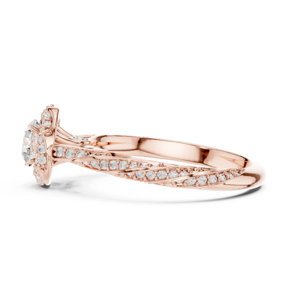 Round Cut Lab Diamond Halo Twisted Split Shank Ring - View 9