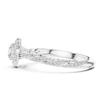 Round Cut Lab Diamond Halo Twisted Split Shank Ring - View 10