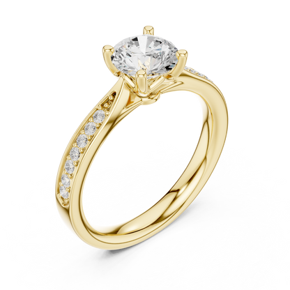 Round Lab Diamond Pave Solitaire Engagement Ring - View 4