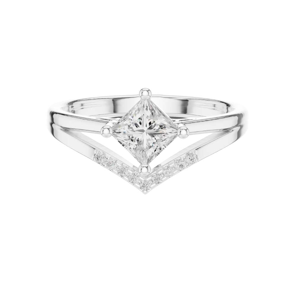 princess cut moissanite diamond chevron engagement ring - view 3