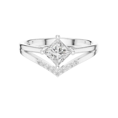 Princess Cut Moissanite Diamond Chevron Engagement Ring - View 3