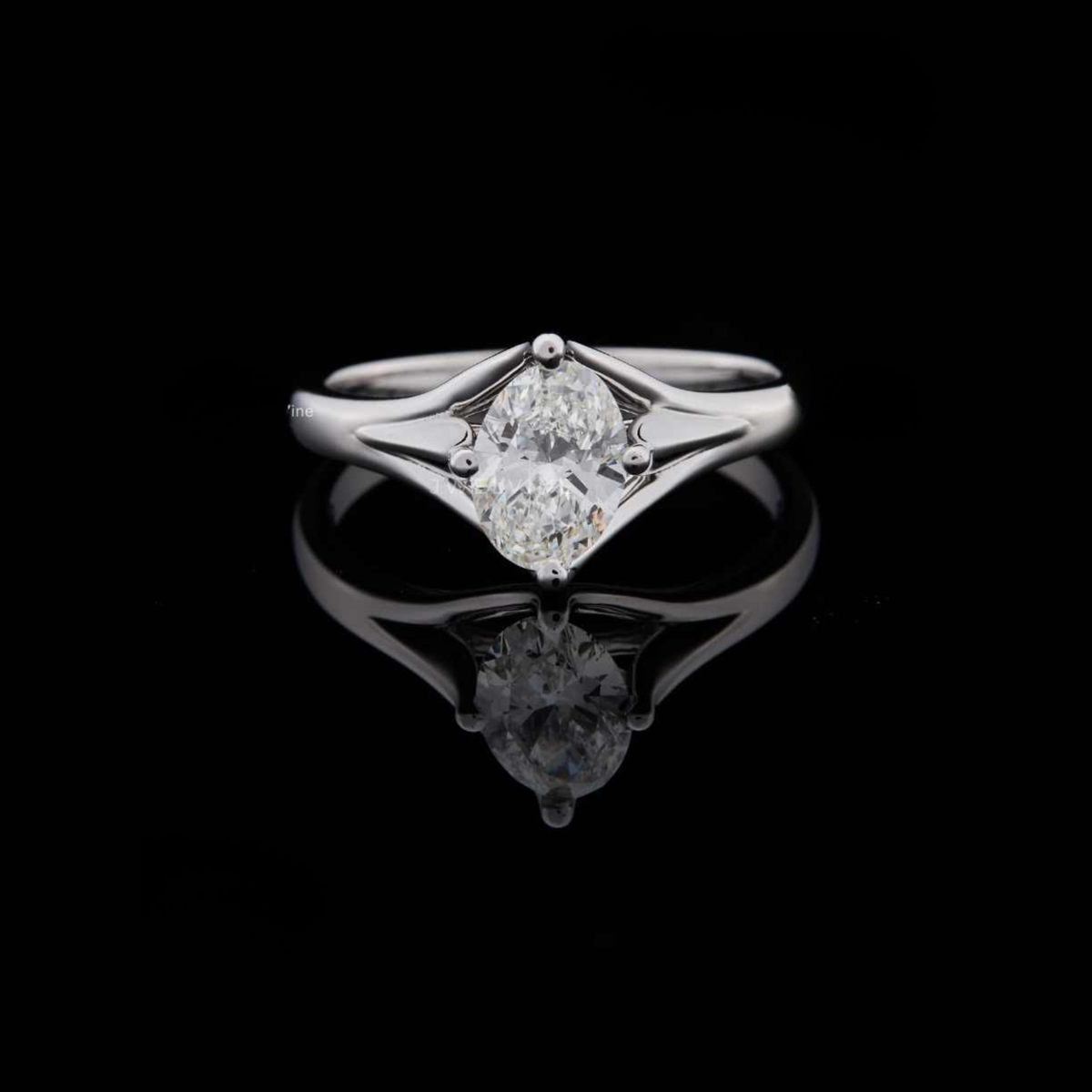 split shank oval cut lab diamond cathedral solitaire ring