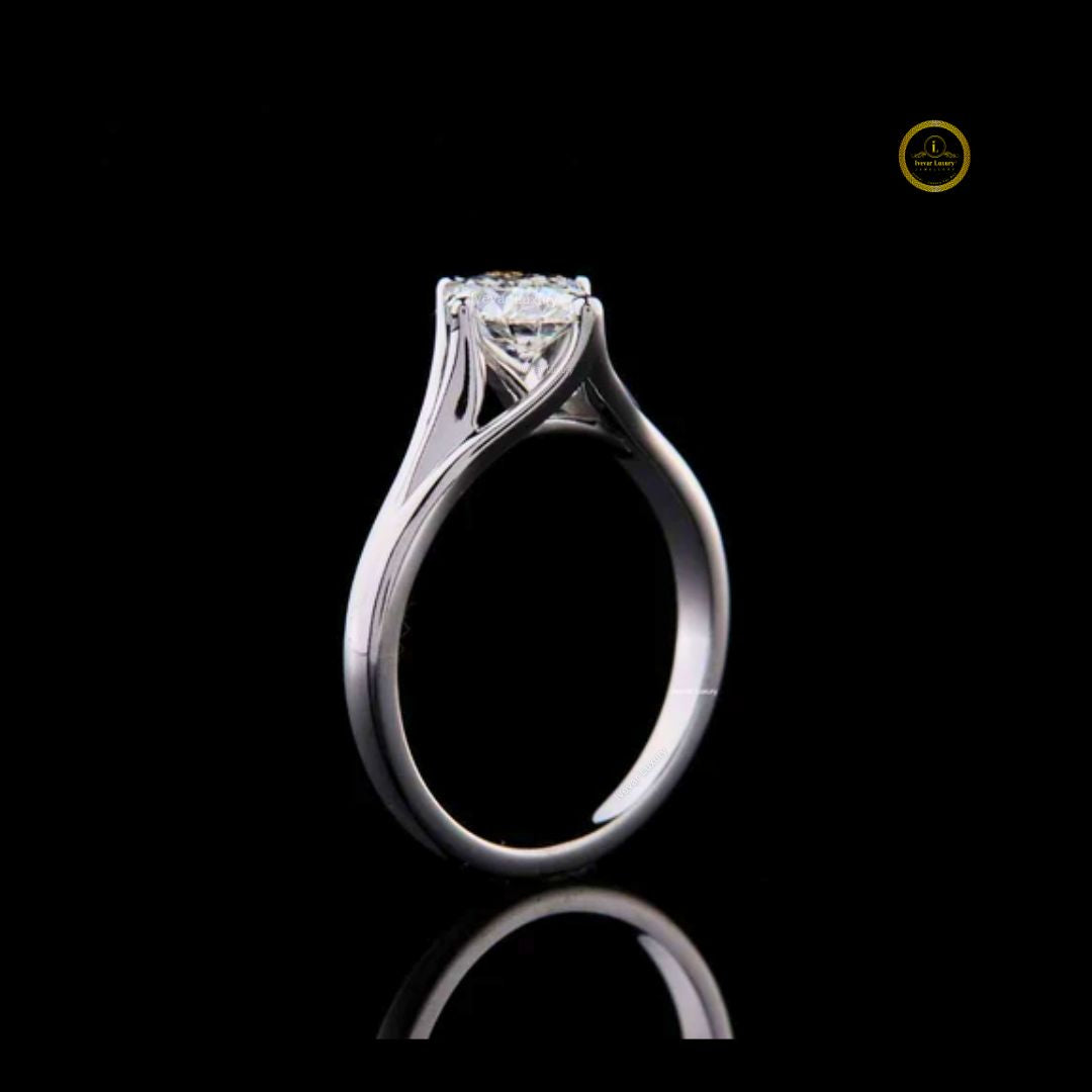 Split Shank Oval Cut Lab Diamond Cathedral Solitaire Ring - View 2
