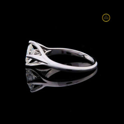 Split Shank Oval Cut Lab Diamond Cathedral Solitaire Ring - View 3