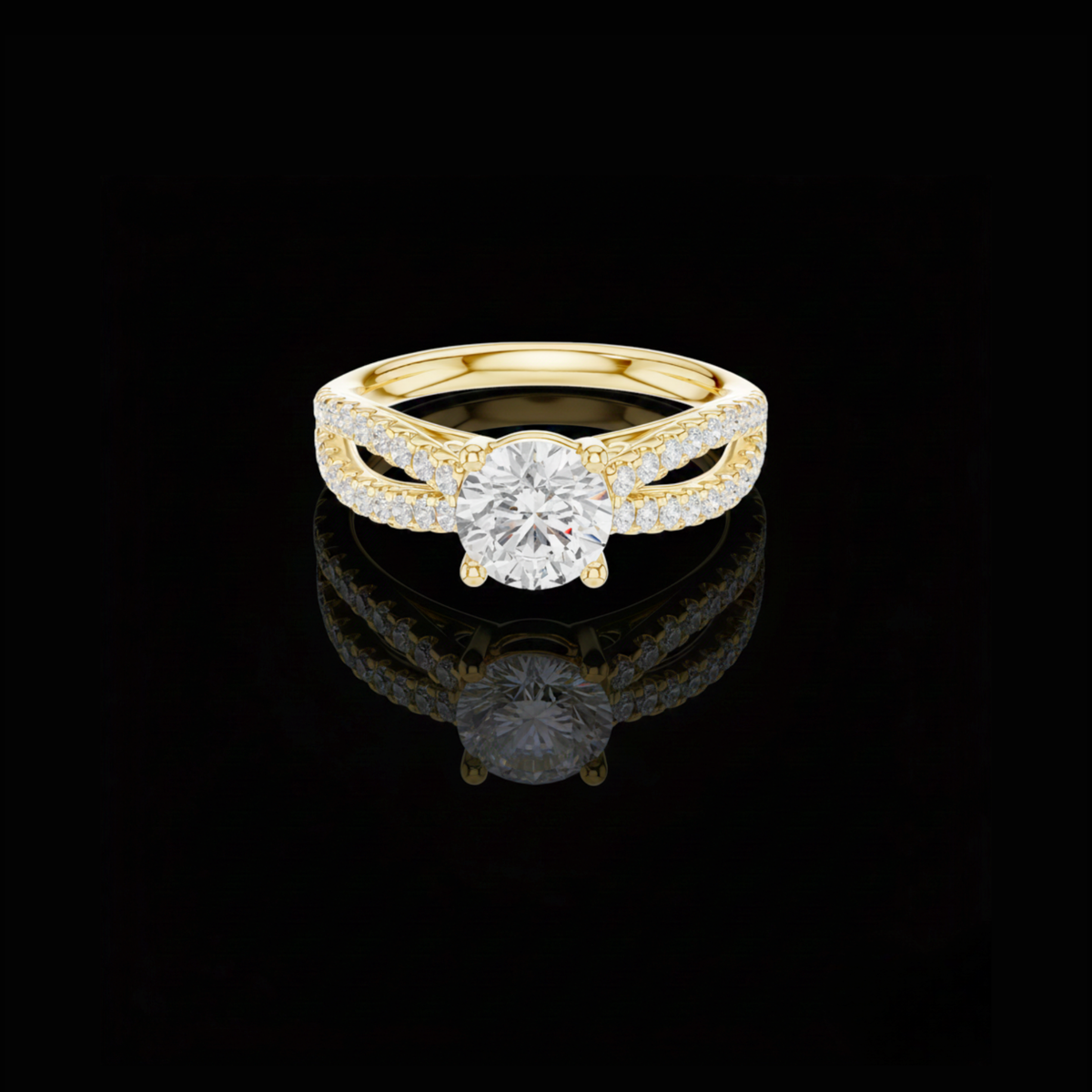 Round Cut Lab Diamond Pave Split Shank Engagement Ring