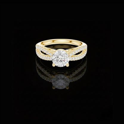 Round Cut Lab Diamond Pave Split Shank Engagement Ring