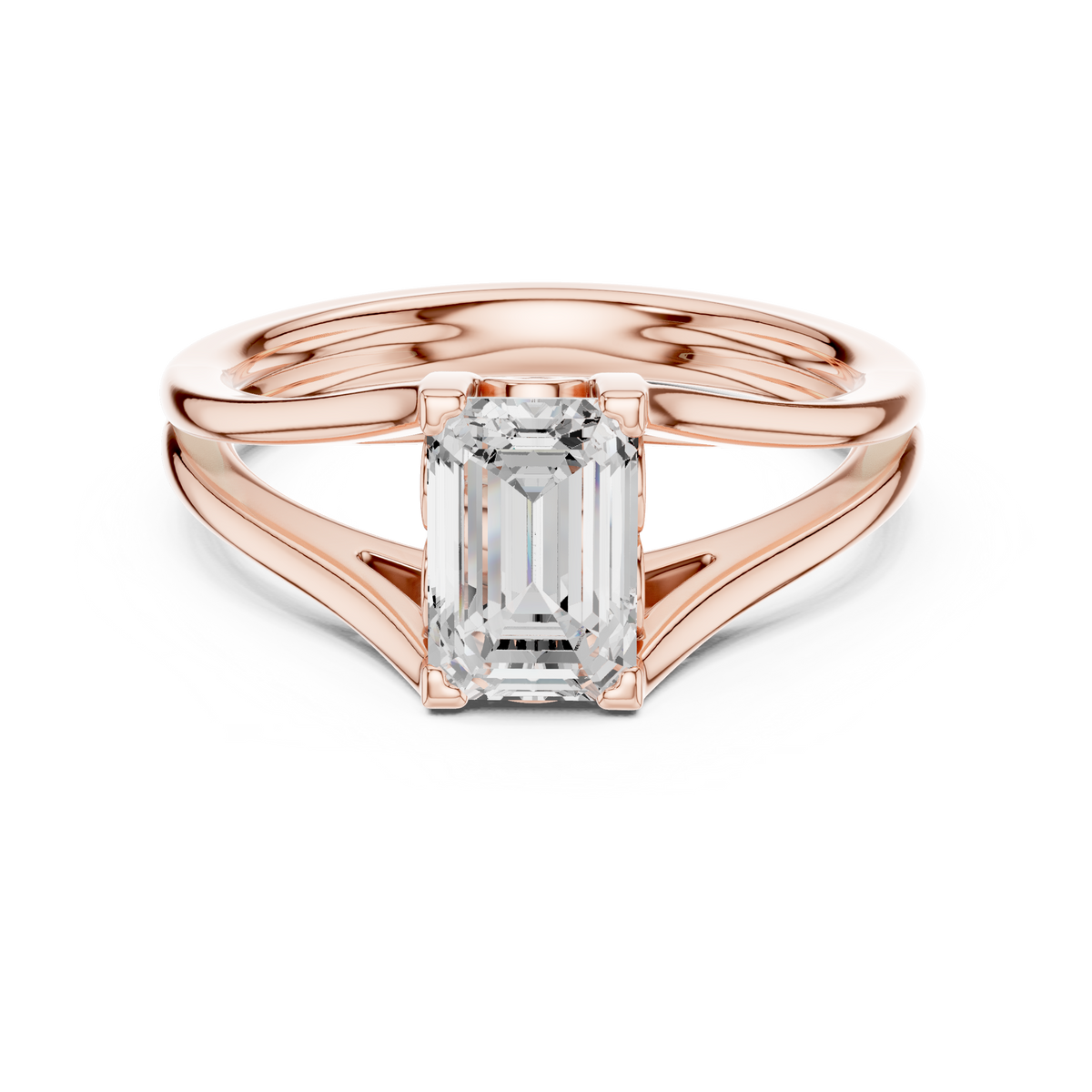 emerald cut split shank lab diamond solitaire engagement ring - view 2