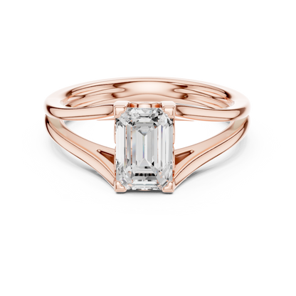 Emerald Cut Split Shank Lab Diamond Solitaire Engagement Ring - View 2