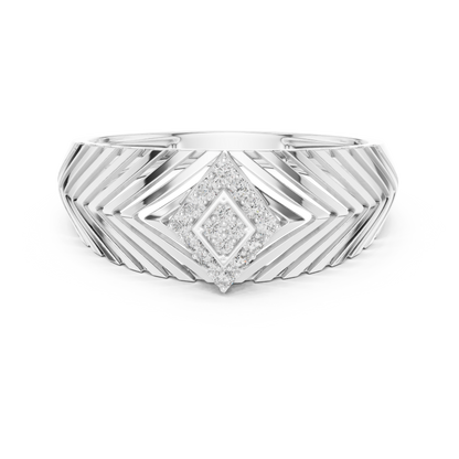 Round Moissanite Diamond Pavé Chevron Statement Ring - View 3