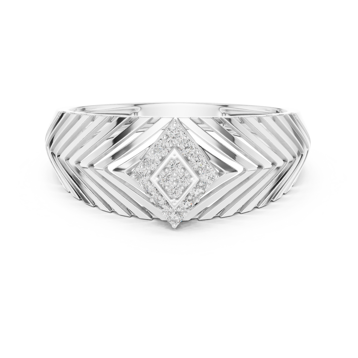 Round Lab Grown Diamond Pavé Chevron Statement Ring - View 3