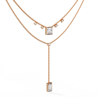 Two Layered Princess and Baguette Lab Grown Diamond Lariat Necklace - View 3