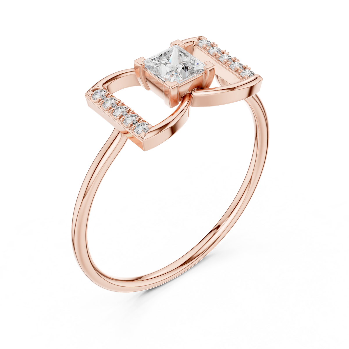 Princess Cut Geometric Pave Split Shank Lab Diamond Ring - View 5
