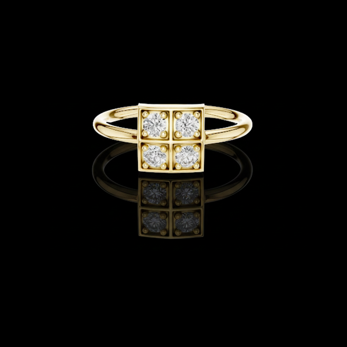 square quad bezel set lab diamond cluster ring