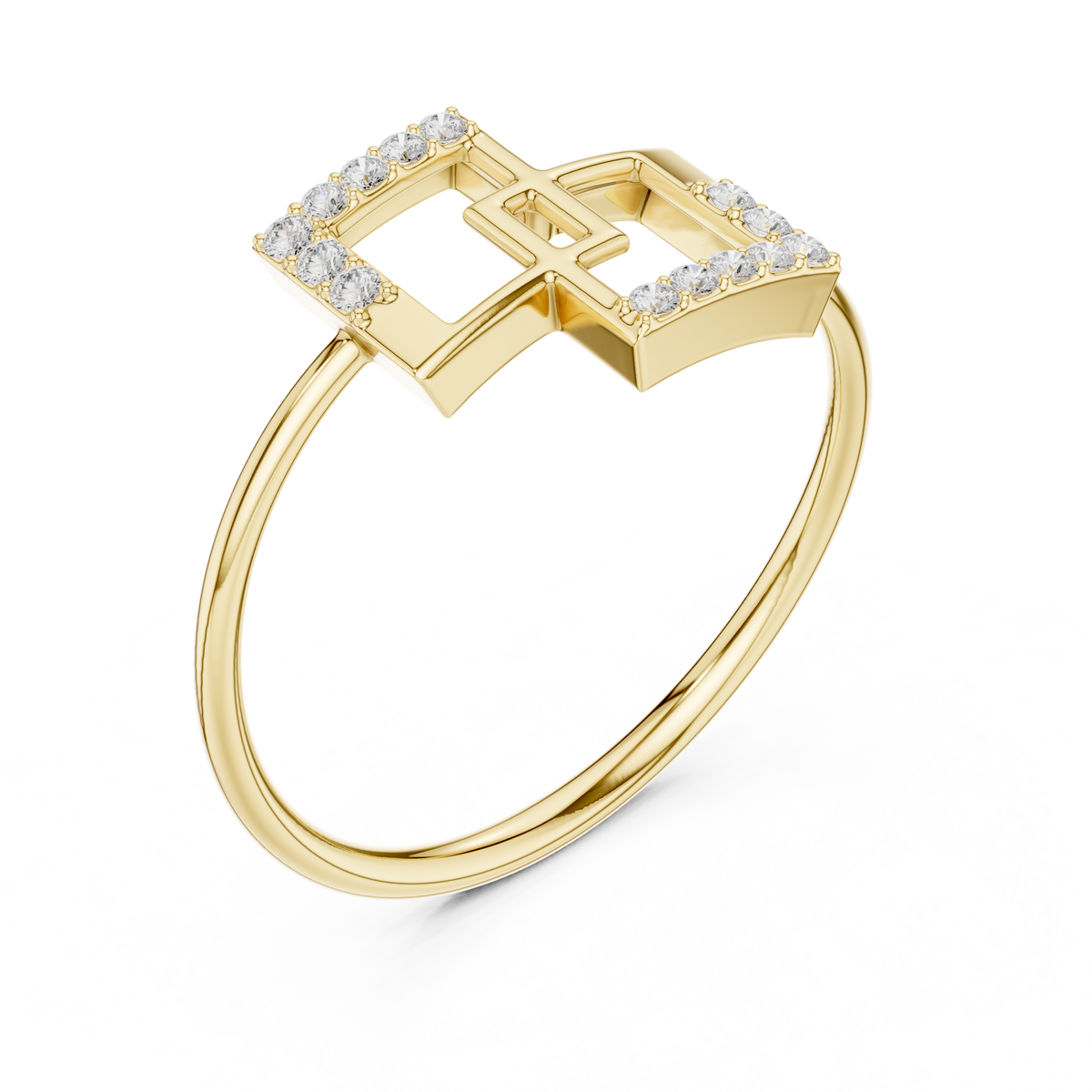 Stunning Round Cut Lab Diamond Edged Interlocking Square Ring - View 2