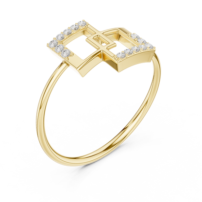 Stunning Round Cut Lab Diamond Edged Interlocking Square Ring - View 2