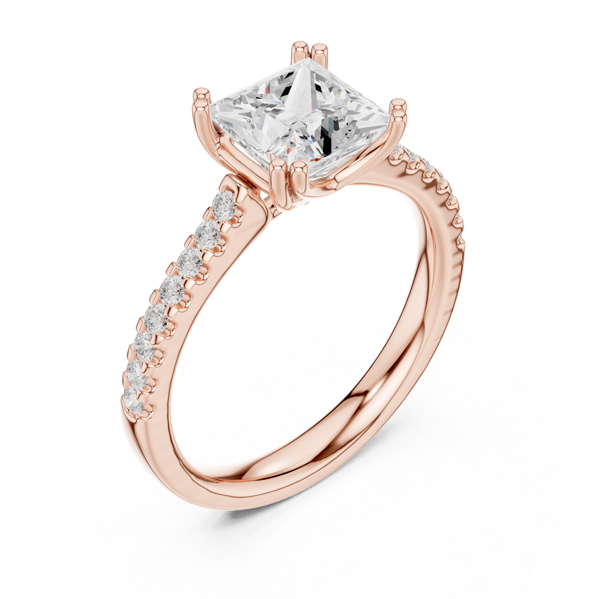 Princess Cut Moissanite Diamond Double Pave Solitaire Engagement Ring - View 5