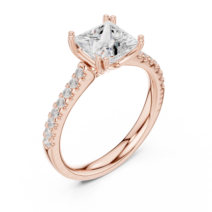 Princess Cut Moissanite Diamond Double Pave Solitaire Engagement Ring - View 5