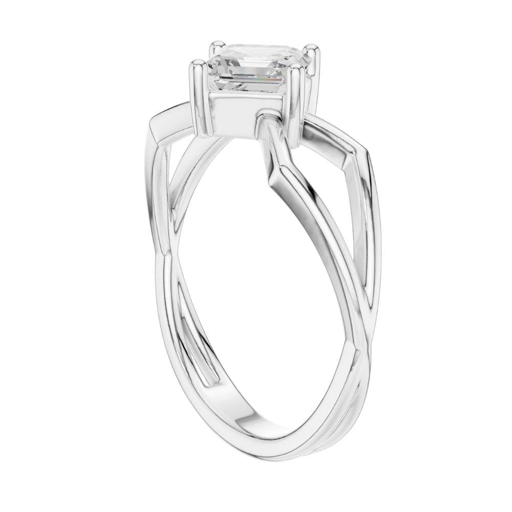 Asscher Cut Moissanite Diamond Solitaire Ring Open Split Shank - View 12