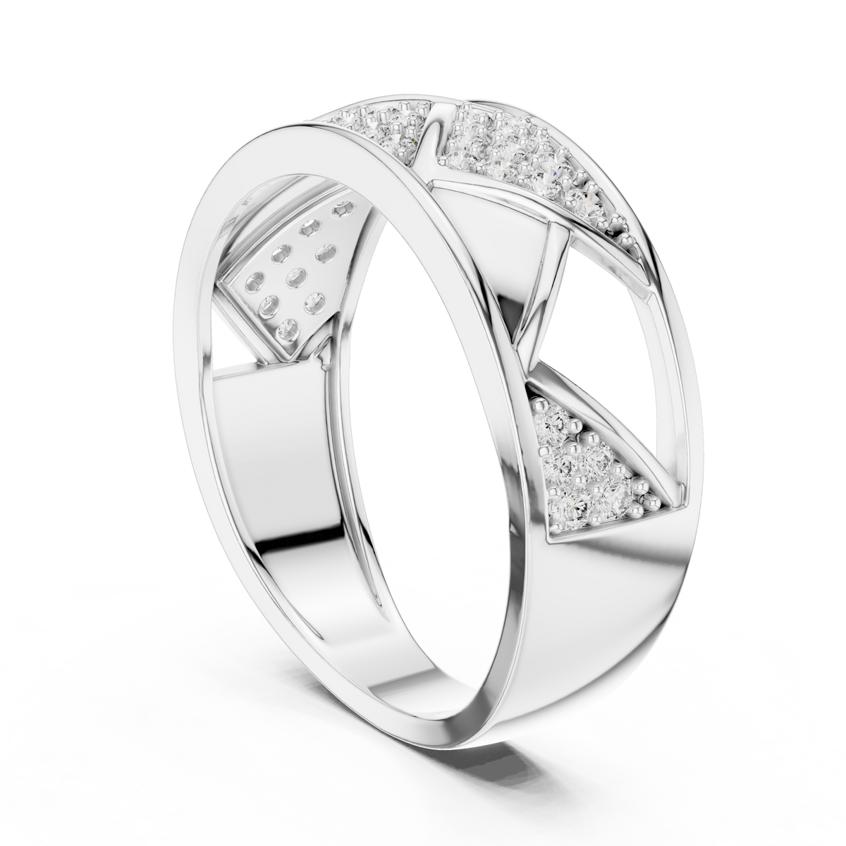 Round Cut Moissanite Diamond Men's Triangular Pave Pattern Statement Ring - View 9