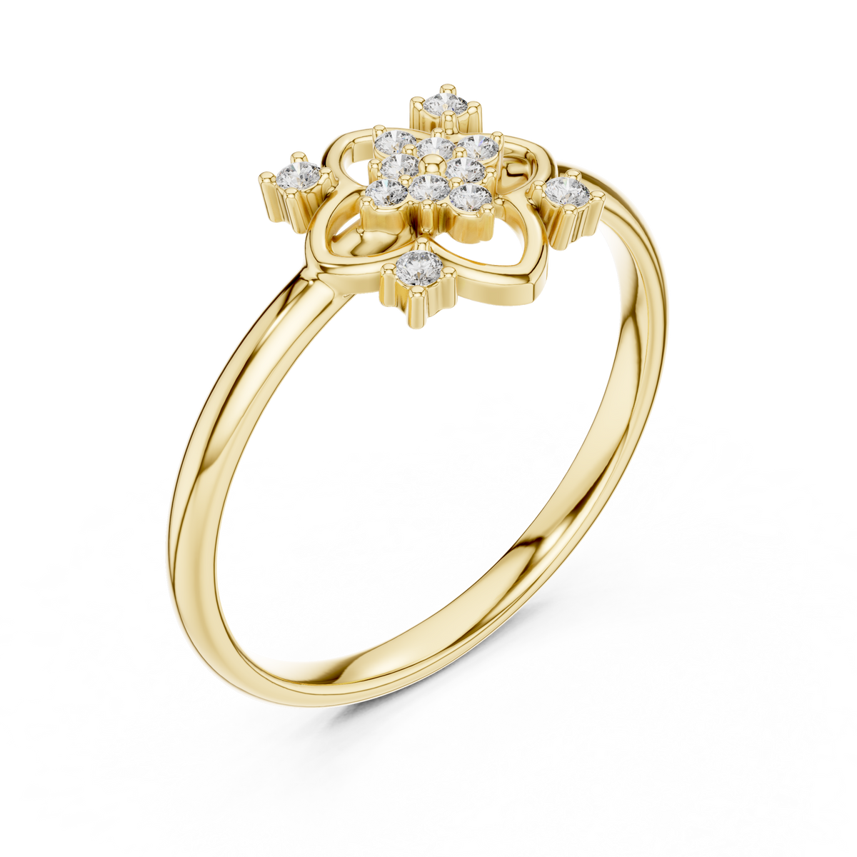 Round Lab Diamond Clover Floral Ring - View 2