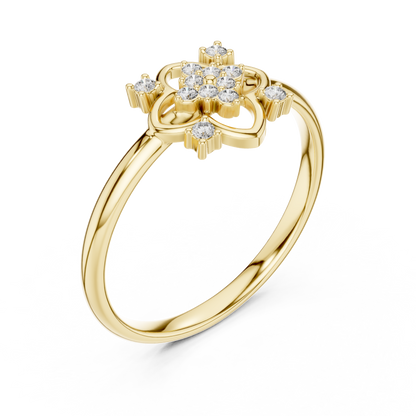 Round Lab Diamond Clover Floral Ring - View 2