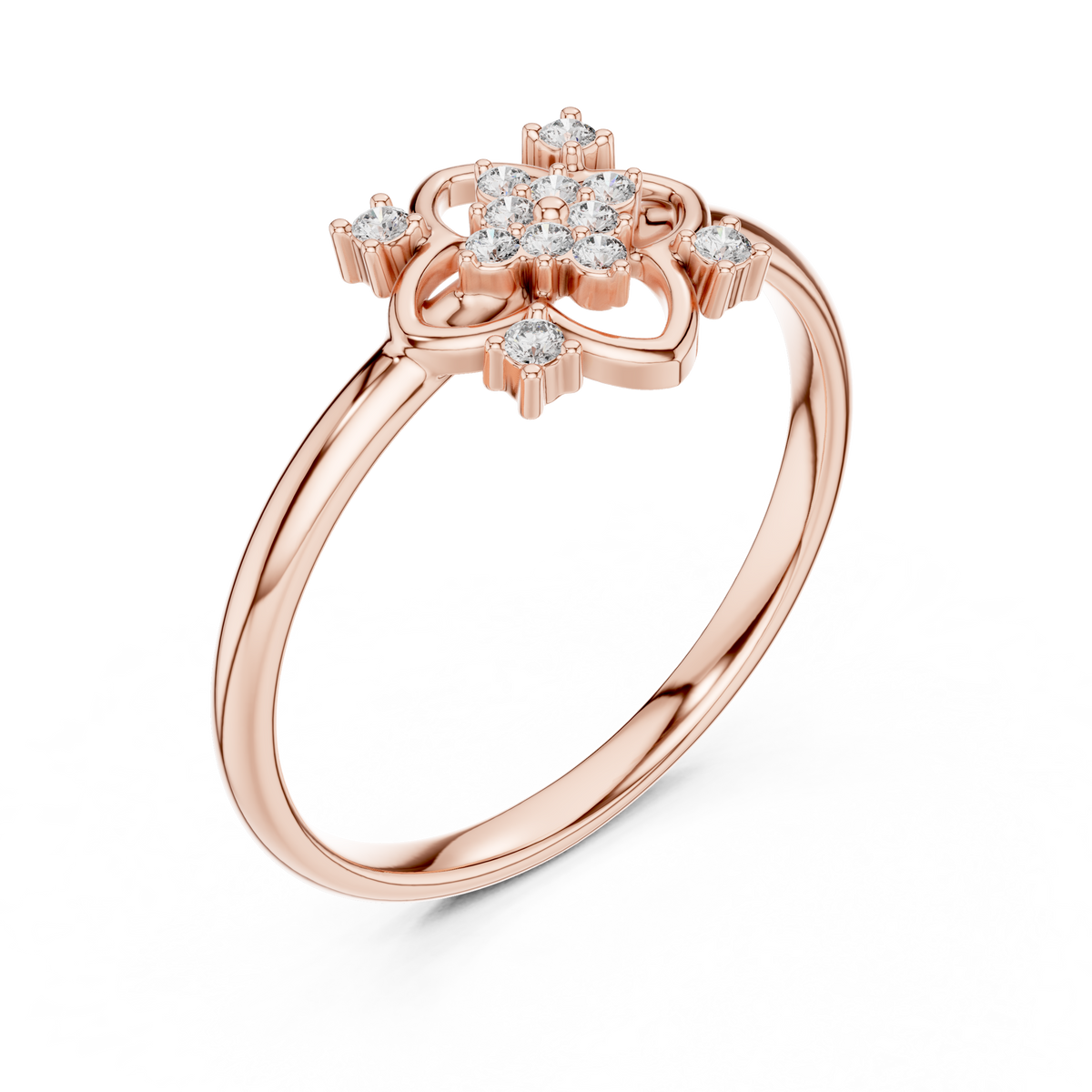 round lab diamond clover floral ring - view 3