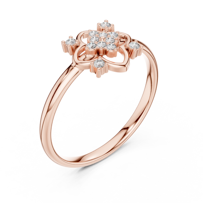 Round Lab Diamond Clover Floral Ring - View 3