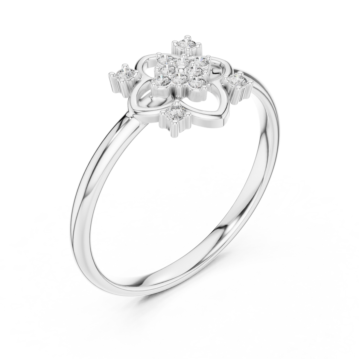 Round Lab Diamond Clover Floral Ring - View 4