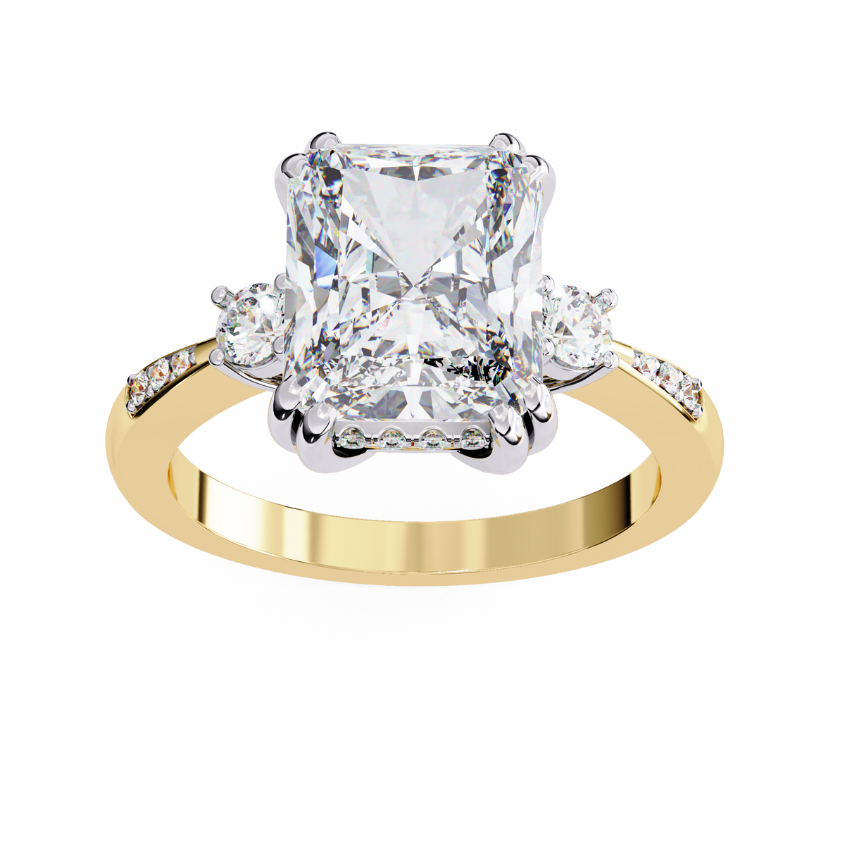 radiant cut three stone lab diamond solitaire wedding ring - view 2