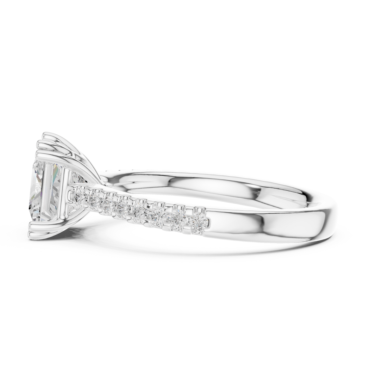 princess cut moissanite diamond double pave solitaire engagement ring - view 9