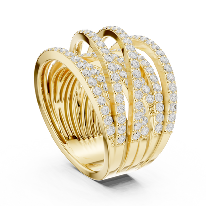 Round Cut Lab Diamond Multi Row Crossover Statement Ring - View 6