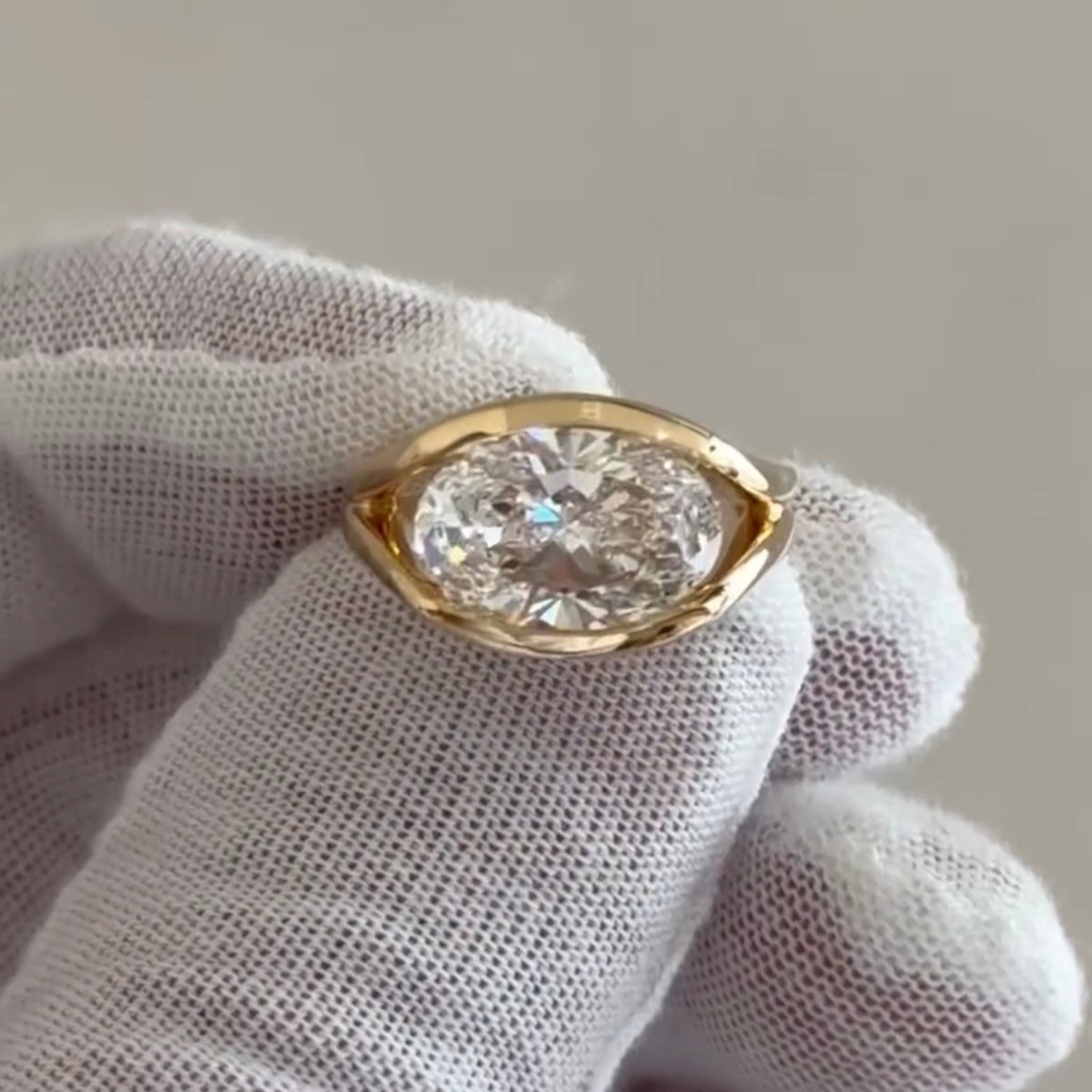 oval cut bezel set moissanite diamond solitaire ring - view 4