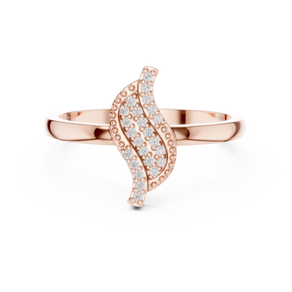 Round Cut Lab Diamond Leaf Motif Gold Anniversary Ring - View 2