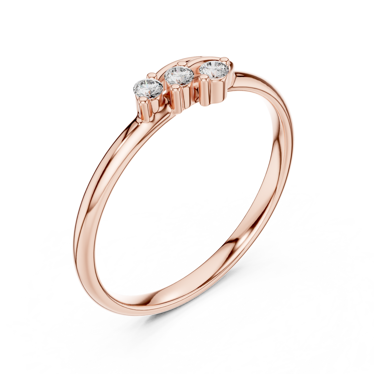 Round Cut Lab Diamond Three Stone Wave Ring - View 5